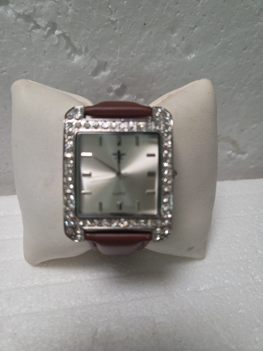 Women's Square Silver Dial Watch with Brown Leather Strap